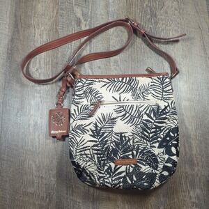 Tommy Bahama Palm Beach Crossbody Bag Natural & Black Palm Leaf Pattern Print